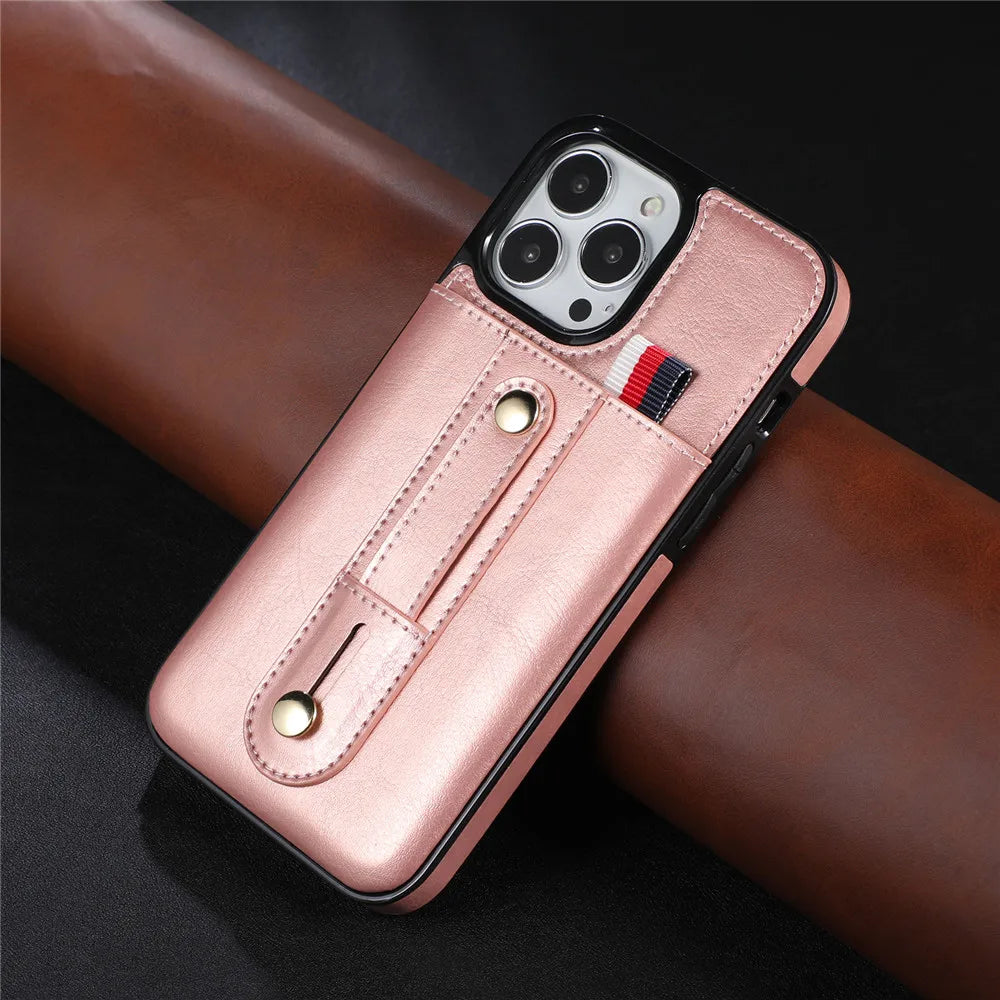 Slider Wallet Leather iPhone Case with Sliding Finger strap