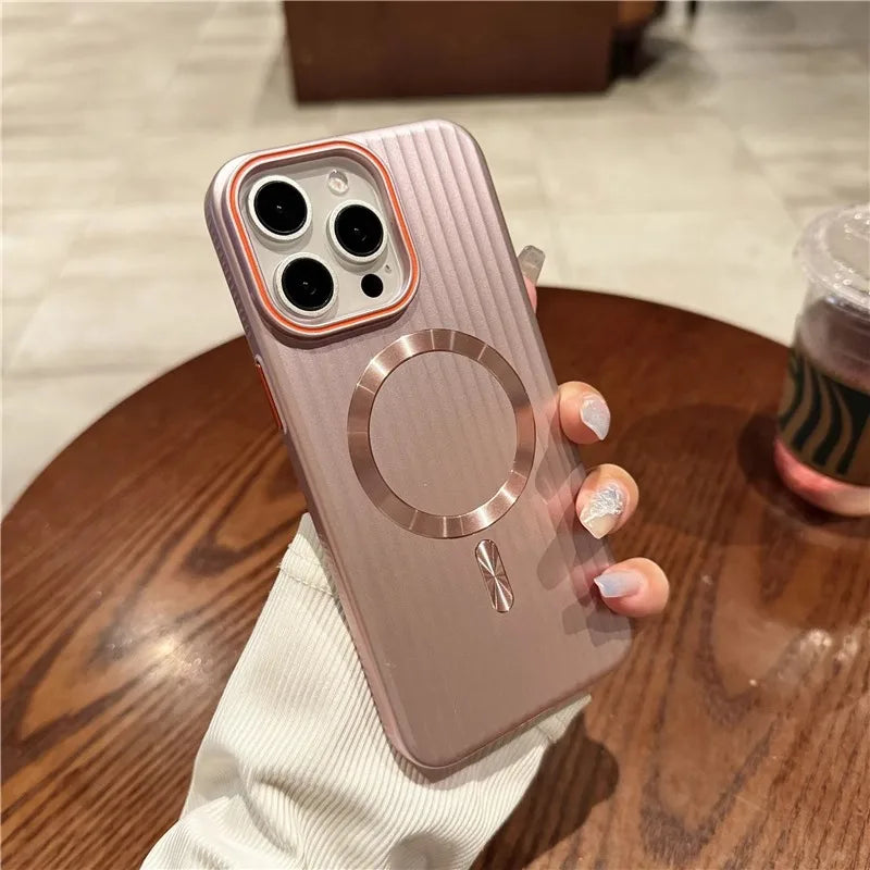 Luxury Matte Striped Wireless Charging iPhone Case