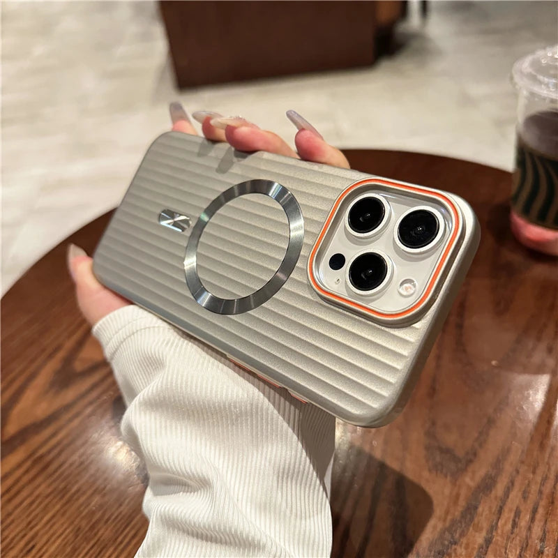 Luxury Matte Striped Wireless Charging iPhone Case