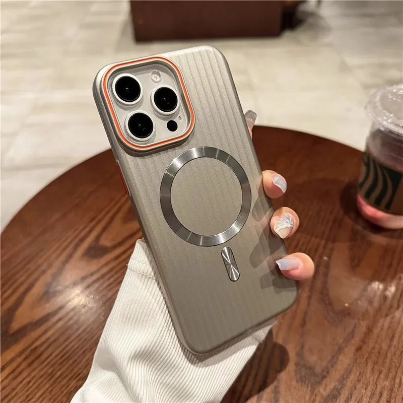 Luxury Matte Striped Wireless Charging iPhone Case