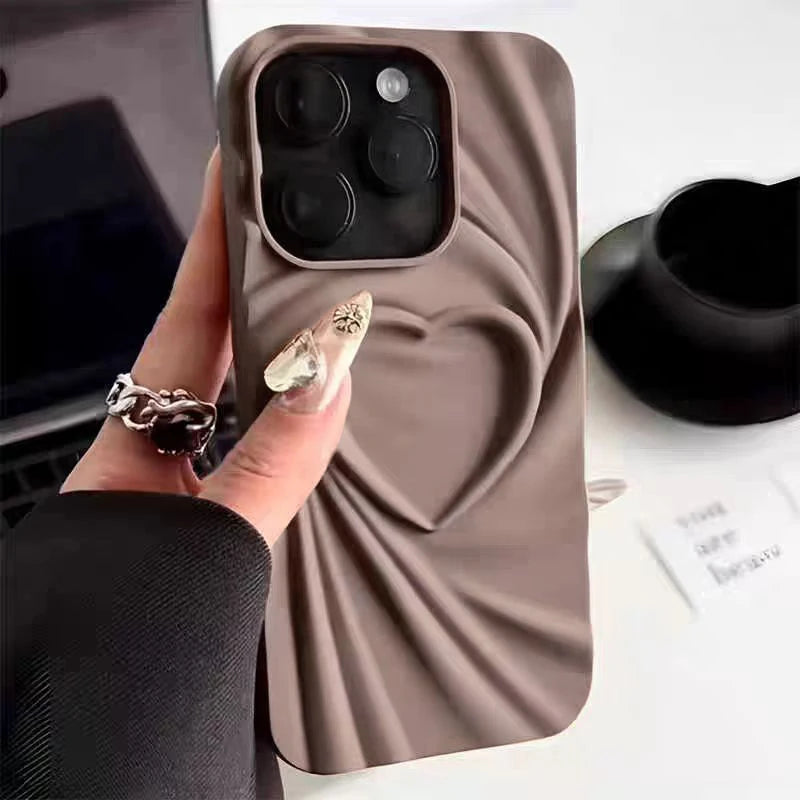 Wrinkle Fold 3D Heart Silicone iPhone Case
