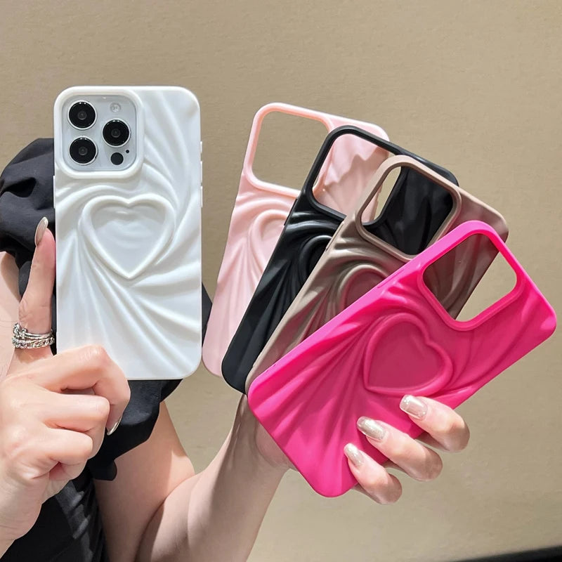 Wrinkle Fold 3D Heart Silicone iPhone Case