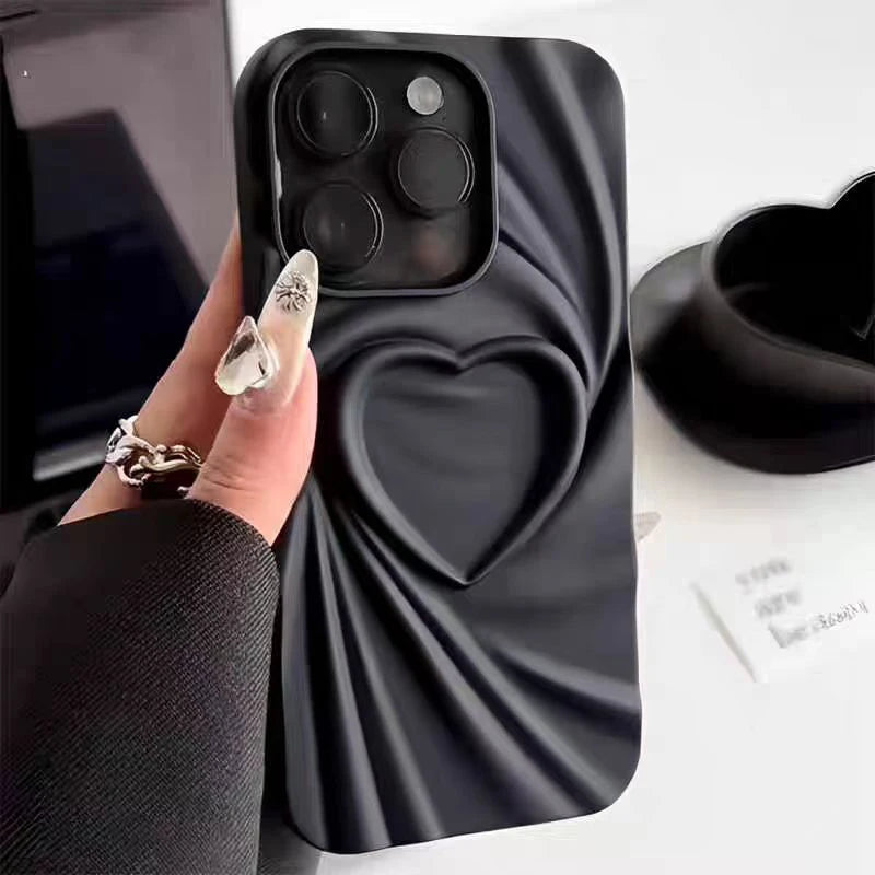 Wrinkle Fold 3D Heart Silicone iPhone Case