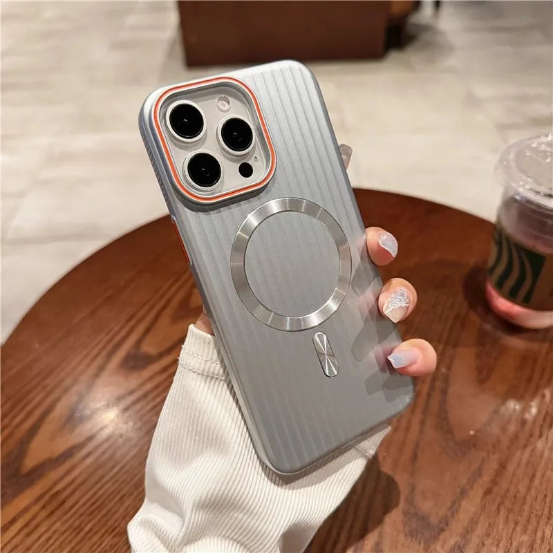 Luxury Matte Striped Wireless Charging iPhone Case