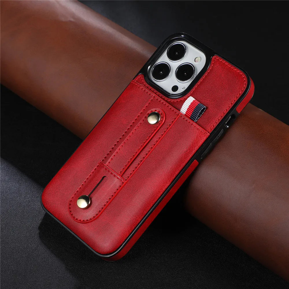Slider Wallet Leather iPhone Case with Sliding Finger strap