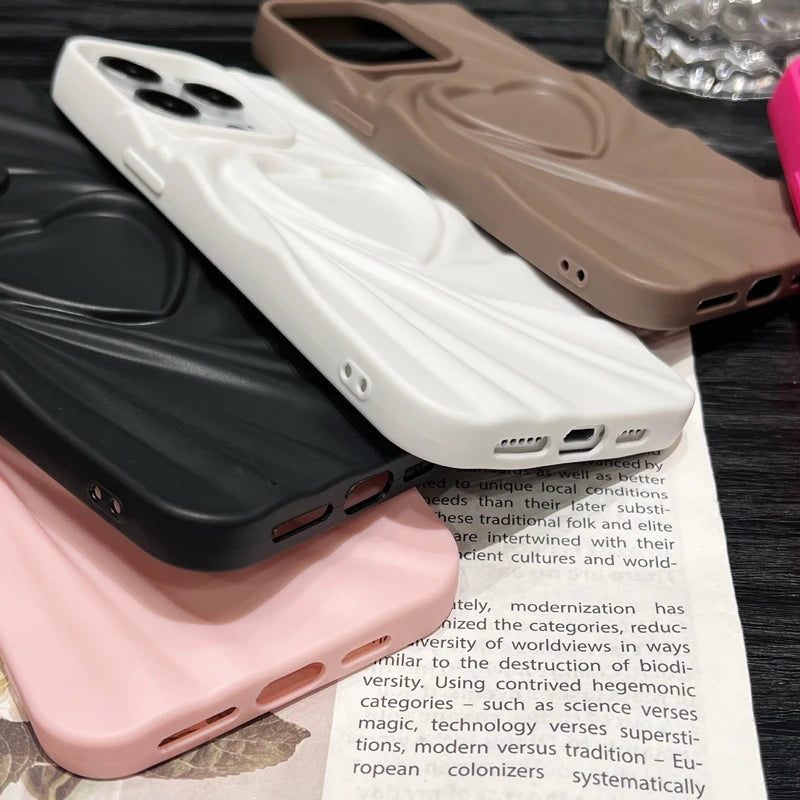 Wrinkle Fold 3D Heart Silicone iPhone Case