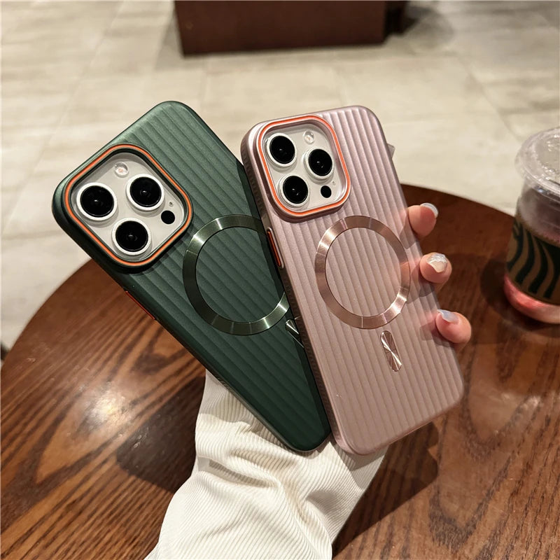 Luxury Matte Striped Wireless Charging iPhone Case