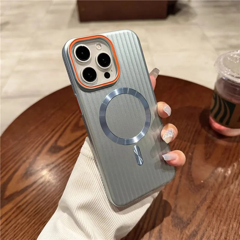 Luxury Matte Striped Wireless Charging iPhone Case