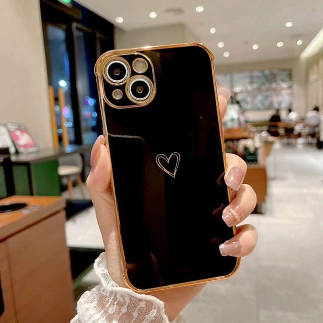 Shiny Heart iPhone Case-Fonally-For iPhone 13 Pro Max-Black-