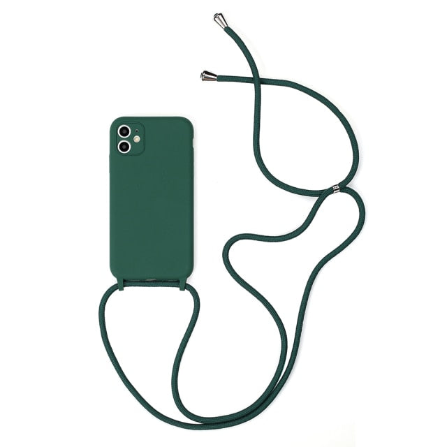Silicone iPhone Case with Lanyard-Fonally-For iPhone 13 Pro Max-Dark Green-