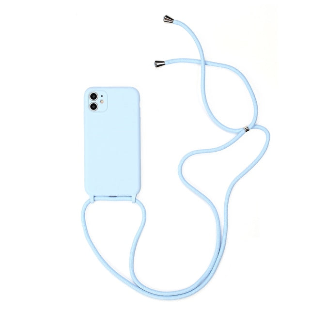 Silicone iPhone Case with Lanyard-Fonally-For iPhone 13 Pro Max-Light Blue-