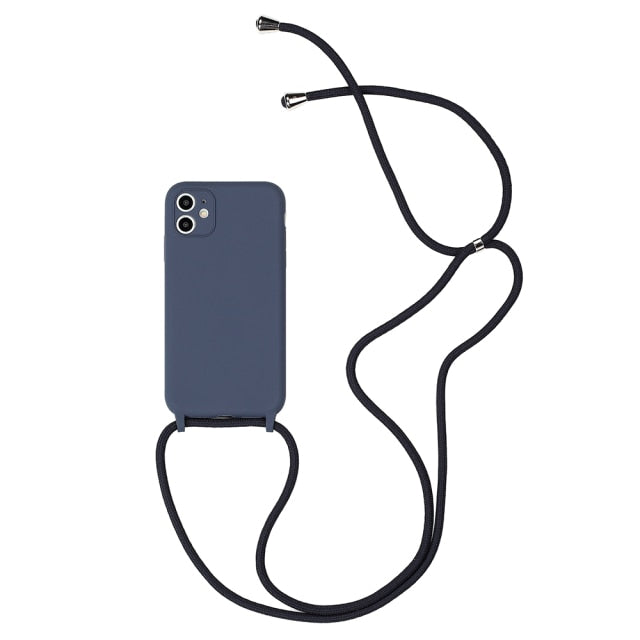Silicone iPhone Case with Lanyard-Fonally-For iPhone 13 Pro Max-Navy-