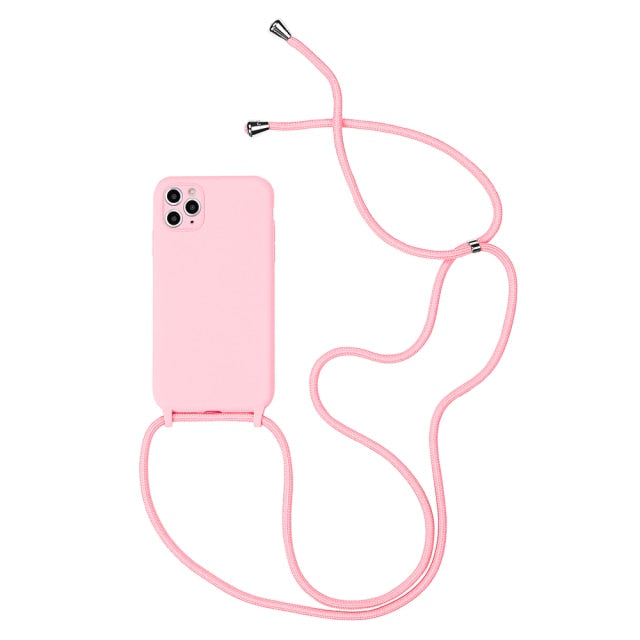 Silicone iPhone Case with Lanyard-Fonally-For iPhone 13 Pro Max-Pink-