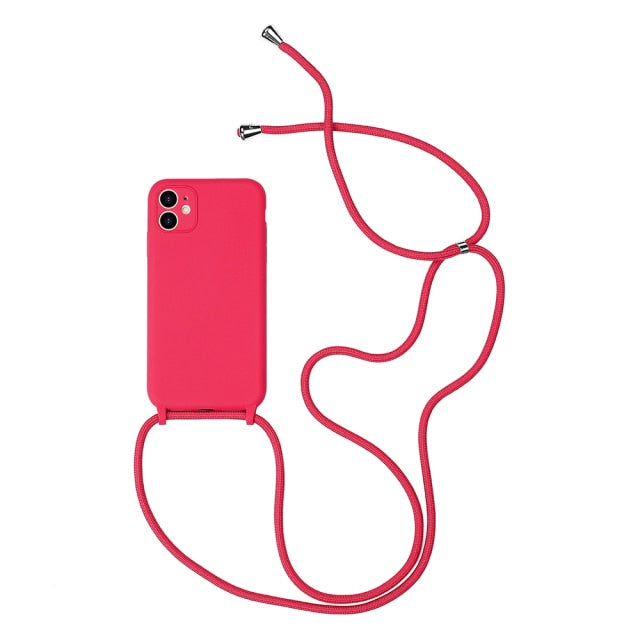 Silicone iPhone Case with Lanyard-Fonally-For iPhone 13 Pro Max-Rose Red-