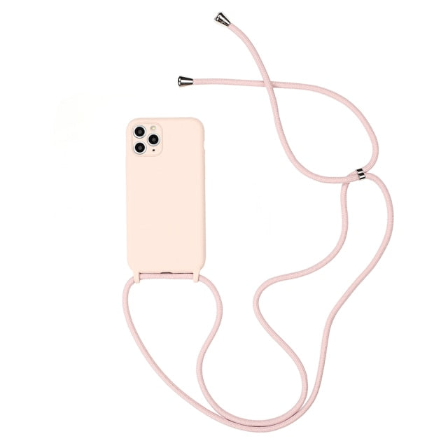 Silicone iPhone Case with Lanyard-Fonally-For iPhone 13 Pro Max-Sand Pink-