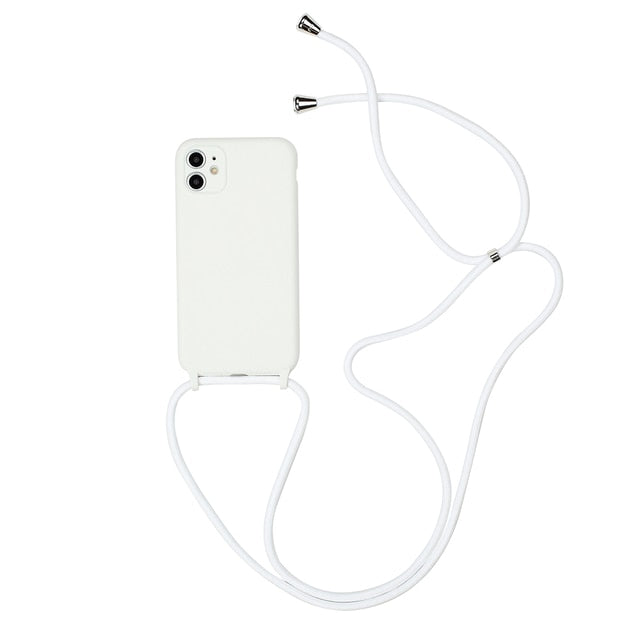 Silicone iPhone Case with Lanyard-Fonally-For iPhone 13 Pro Max-White-