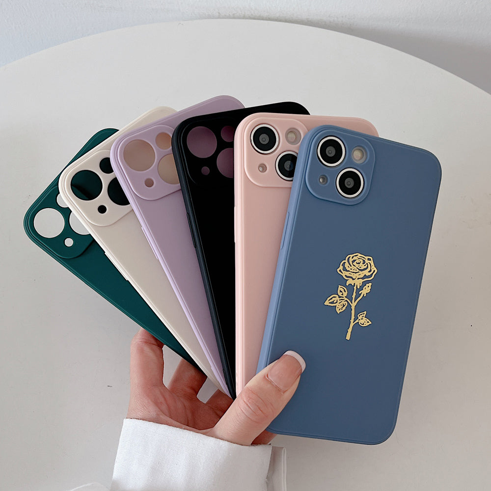 Silicone iPhone Case with Plated Rose Flower-Fonally-