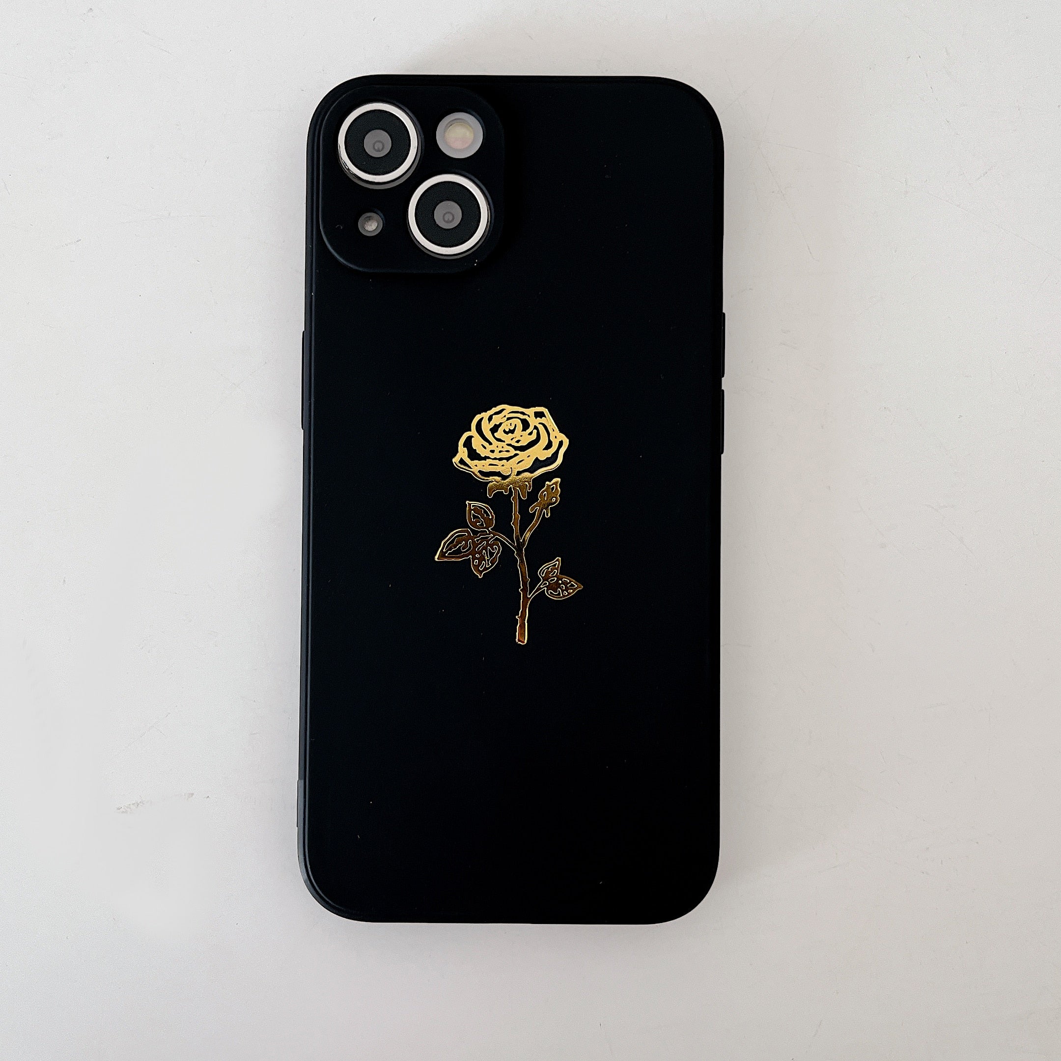 Silicone iPhone Case with Plated Rose Flower-Fonally-For iPhone 7 or 8-Black-