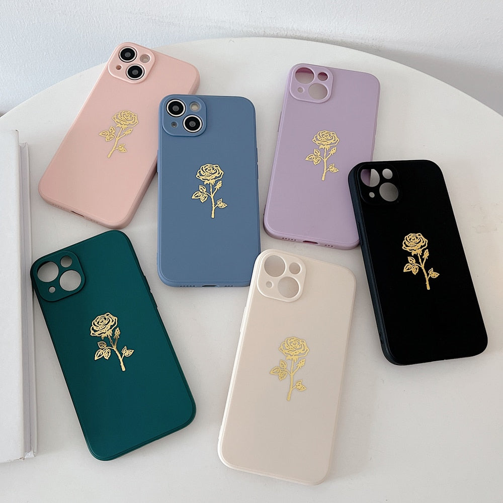 Silicone iPhone Case with Plated Rose Flower-Fonally-