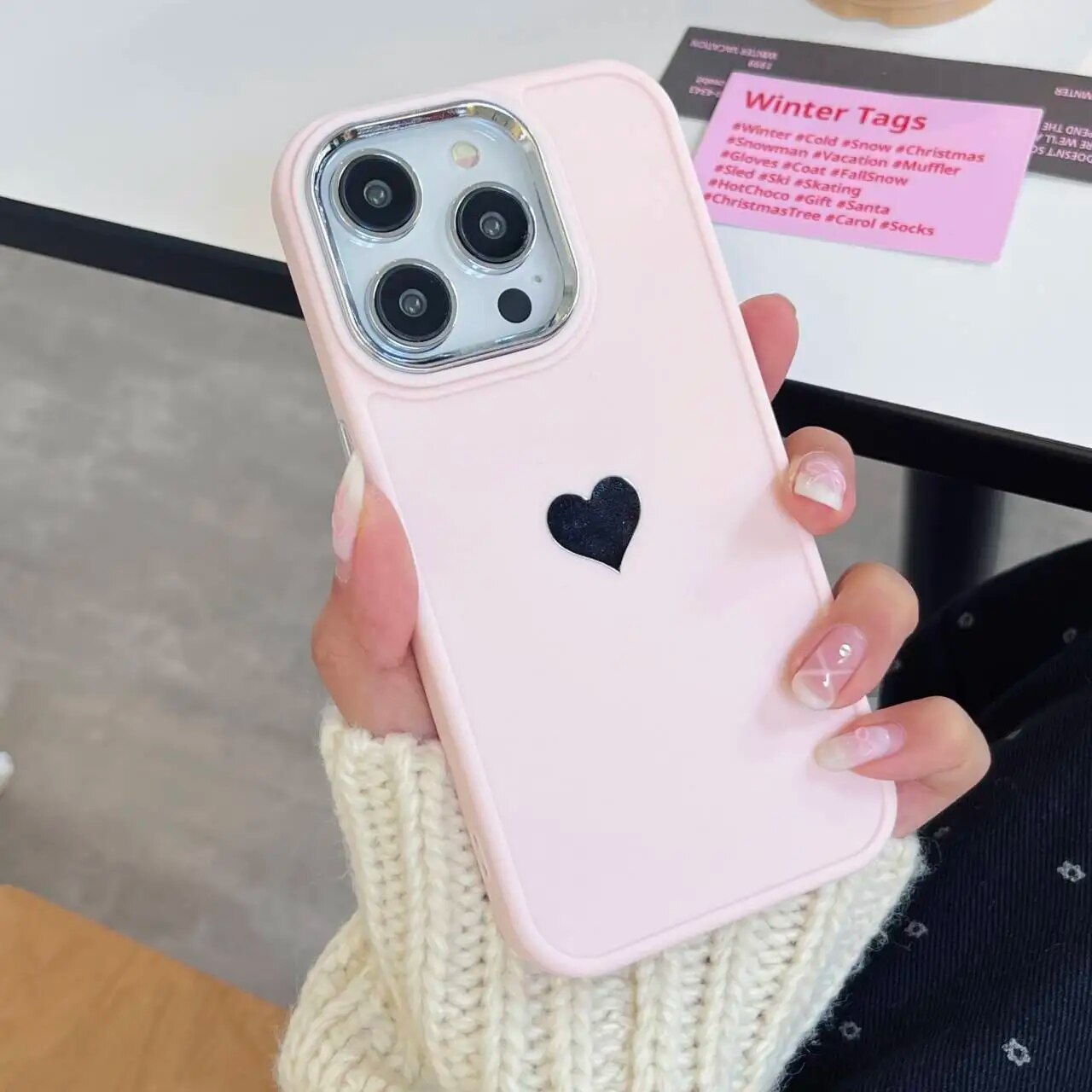 Silver Plated Love Heart iPhone Case-Fonally-For iPhone 15-Pink-