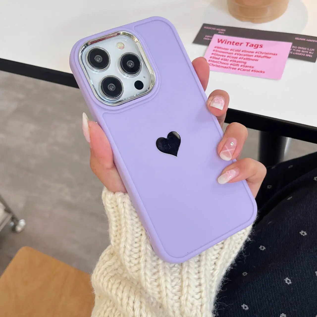 Silver Plated Love Heart iPhone Case-Fonally-For iPhone 15-Purple-