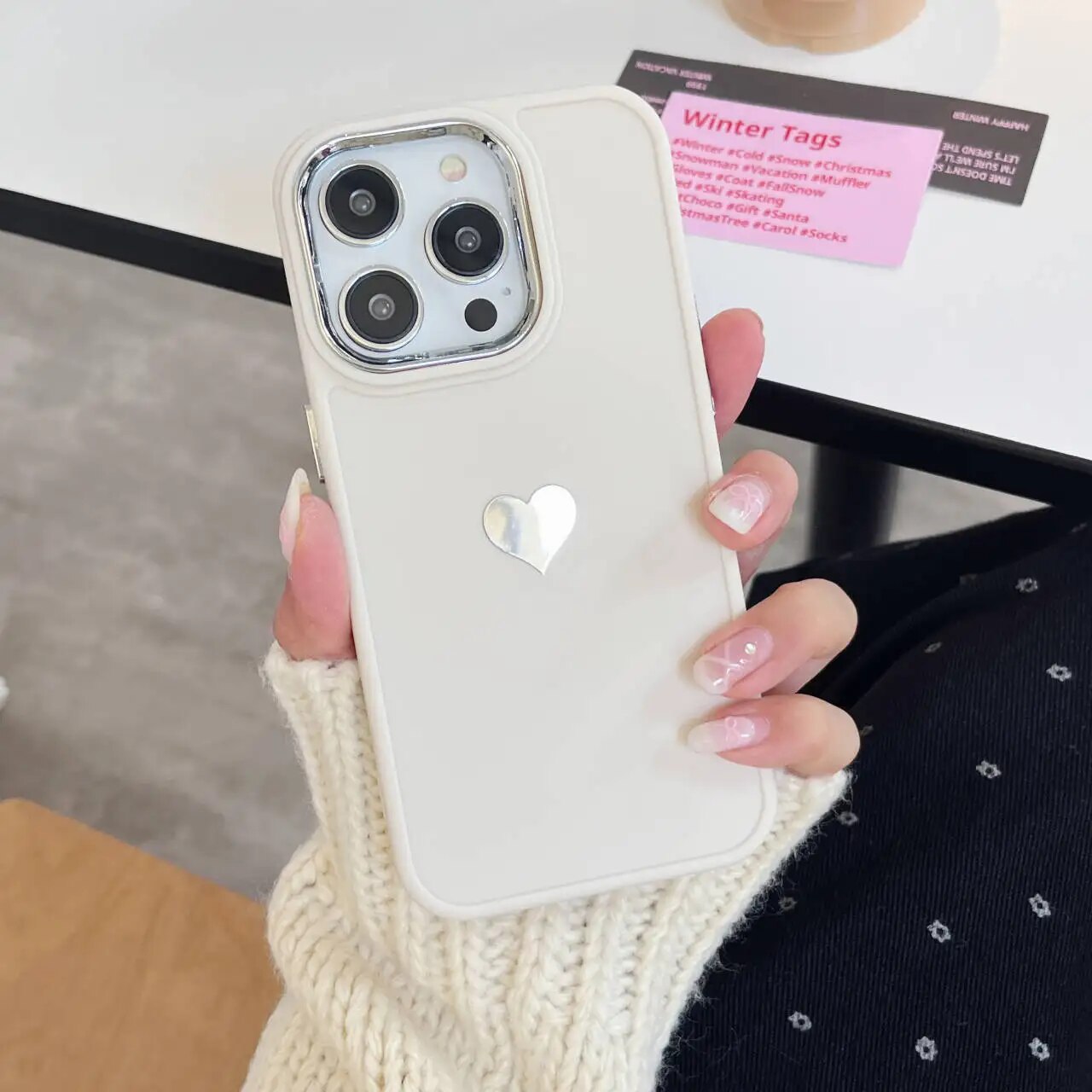 Silver Plated Love Heart iPhone Case-Fonally-For iPhone 15-White-