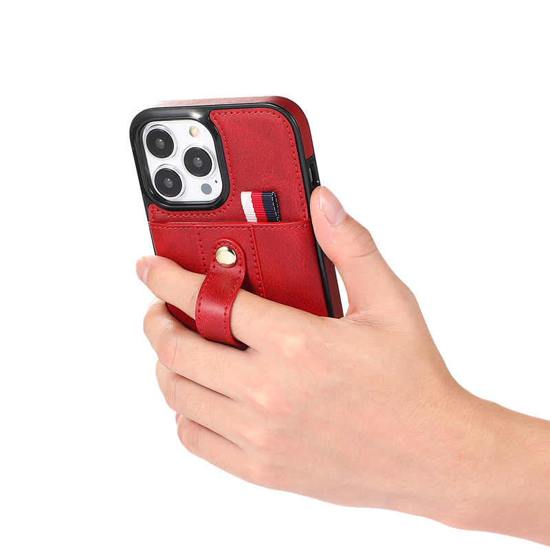 Slider Wallet Leather iPhone Case with Sliding Finger strap-Fonally-