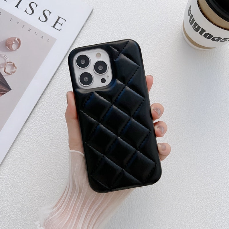 Soft Cushioned Stitched Diamond Pattern iPhone Case-Fonally-For iPhone 7-Black-
