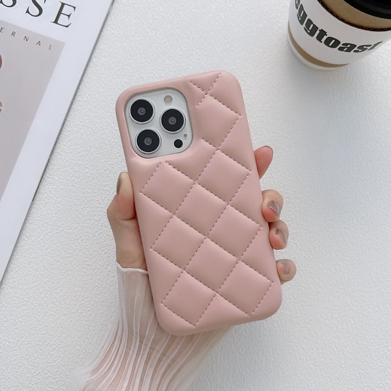 Soft Cushioned Stitched Diamond Pattern iPhone Case-Fonally-For iPhone 7-Pink-