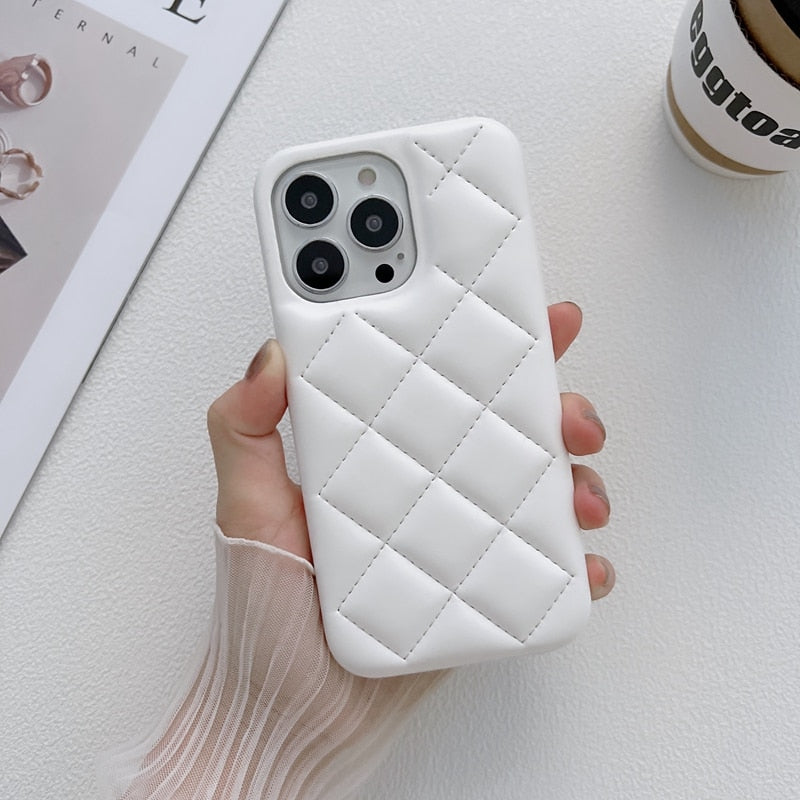 Soft Cushioned Stitched Diamond Pattern iPhone Case-Fonally-For iPhone 7-White-