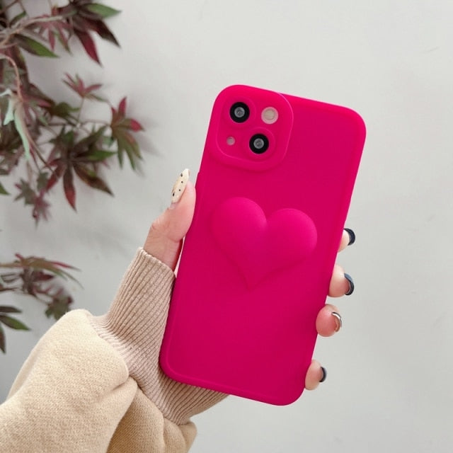 Soft Silicone Bulged Love Heart iPhone Case-Fonally-For iPhone 13 Pro Max-Magenta Red-