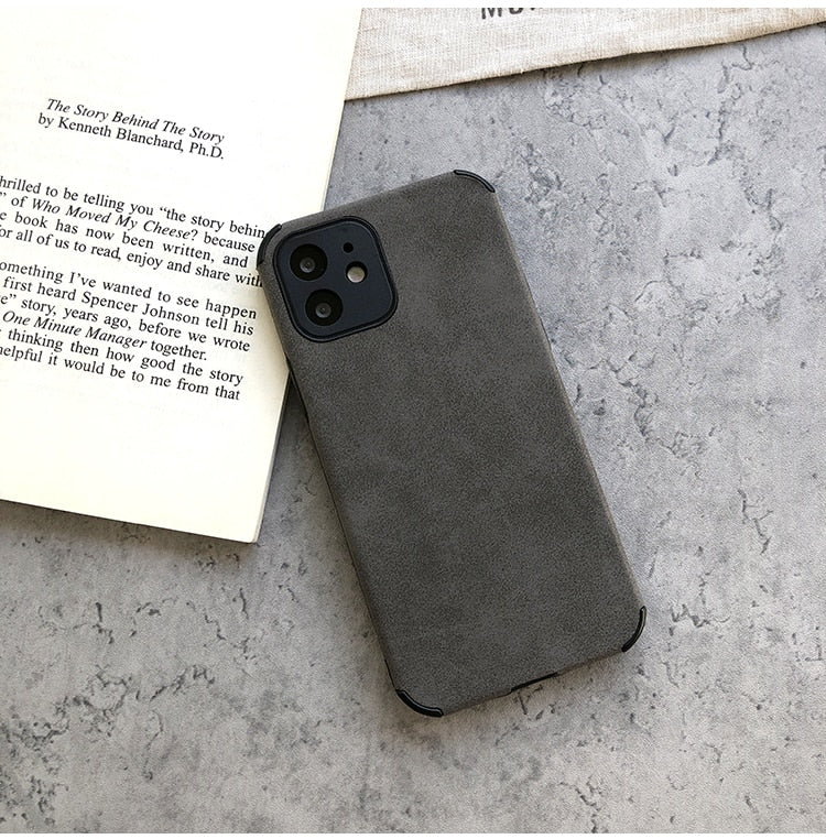 Suede Leather iPhone Case-Fonally-For iPhone 12 Pro Max-Black-