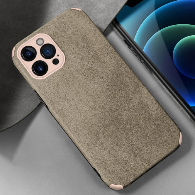 Suede Leather iPhone Case-Fonally-For iPhone 14 Pro Max-Gray Pink-