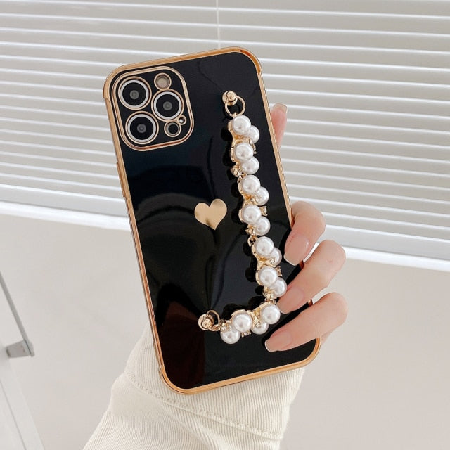 Variety Hearts iPhone Case with Pearl Chain-Fonally-For iPhone 13 Pro Max-Black-