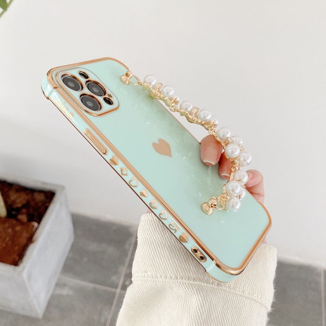 Variety Hearts iPhone Case with Pearl Chain-Fonally-For iPhone 13 Pro Max-Green-