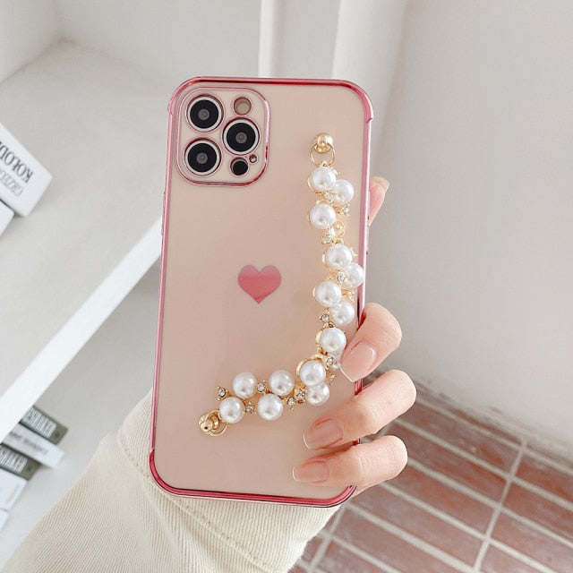 Variety Hearts iPhone Case with Pearl Chain-Fonally-For iPhone 13 Pro Max-Pink-
