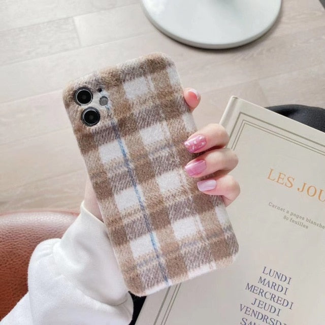 Warm Furry Lattice iPhone Case-Fonally-For iPhone 13 Pro Max-Brown-