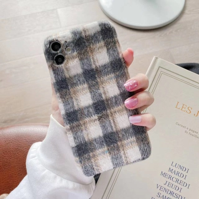 Warm Furry Lattice iPhone Case-Fonally-For iPhone 13 Pro Max-Gray-
