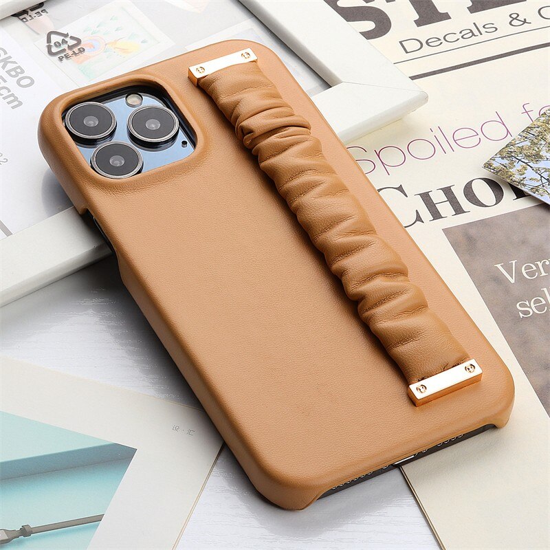 Wrist Strap Plain Lambskin iPhone Case-Fonally-