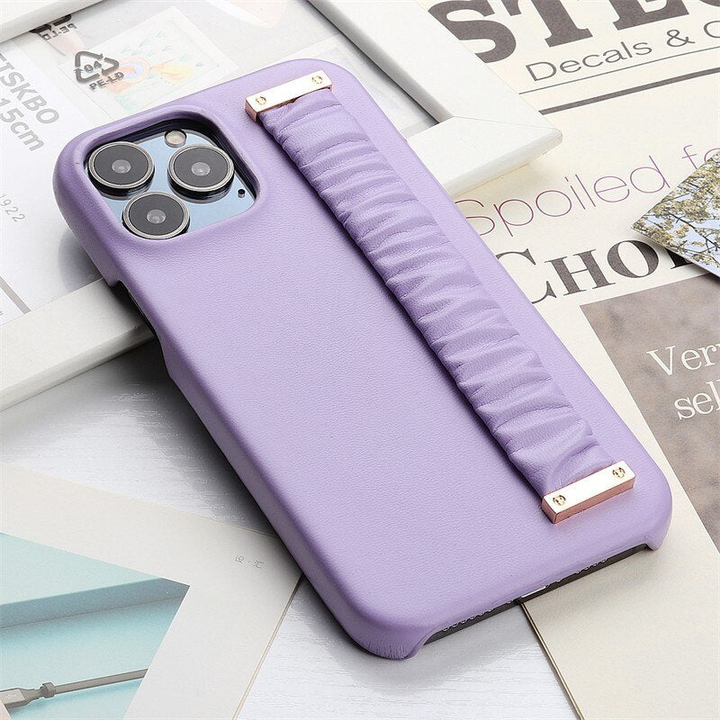Wrist Strap Plain Lambskin iPhone Case-Fonally-