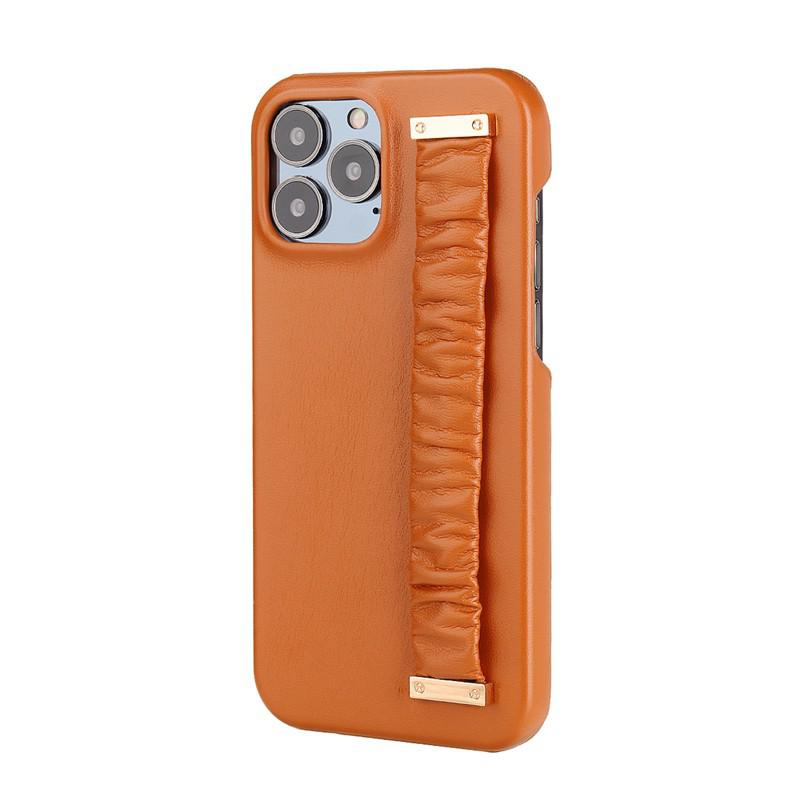 Wrist Strap Plain Lambskin iPhone Case-Fonally-For iPhone 11-Brown-