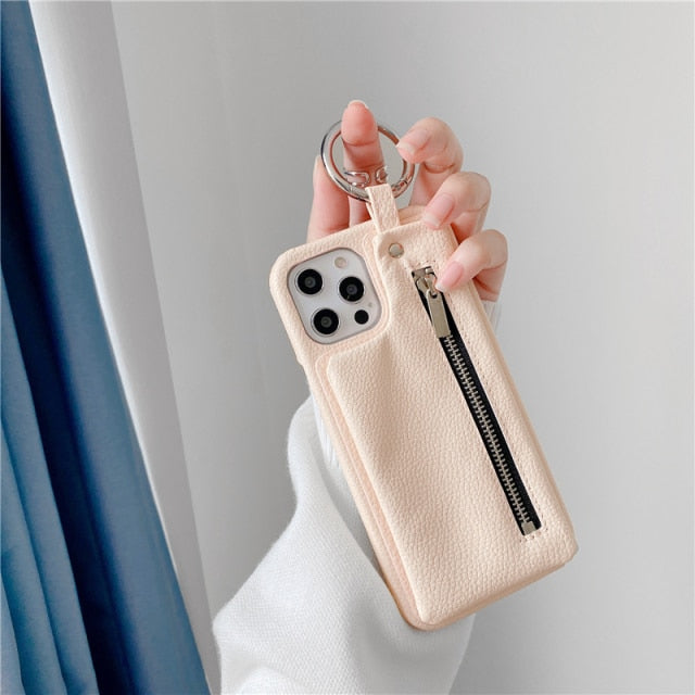 Zipper Wallet iPhone Case-Fonally-For iPhone 13 Pro Max-Pink-