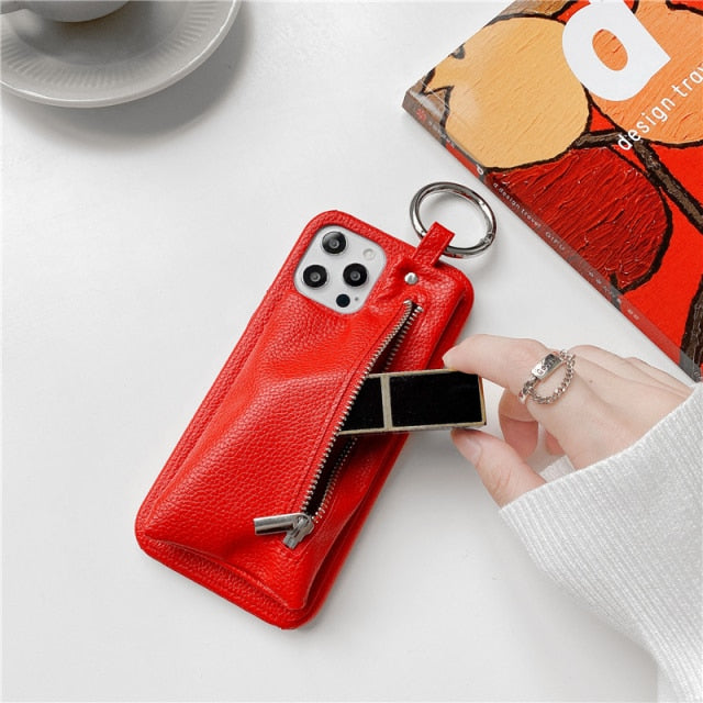 Zipper Wallet iPhone Case-Fonally-For iPhone 13 Pro Max-Red-