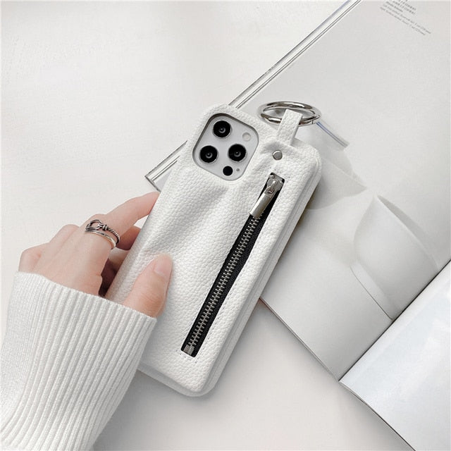 Zipper Wallet iPhone Case-Fonally-For iPhone 13 Pro Max-White-