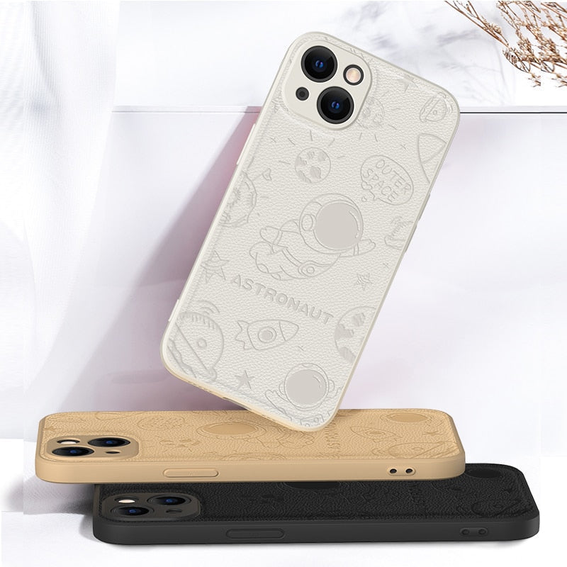 Cute Astronaut Soft Leather iPhone Case-Fonally-