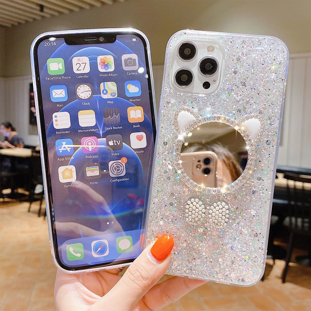 Cute Makeup Mirror Glitter iPhone Case-Fonally-