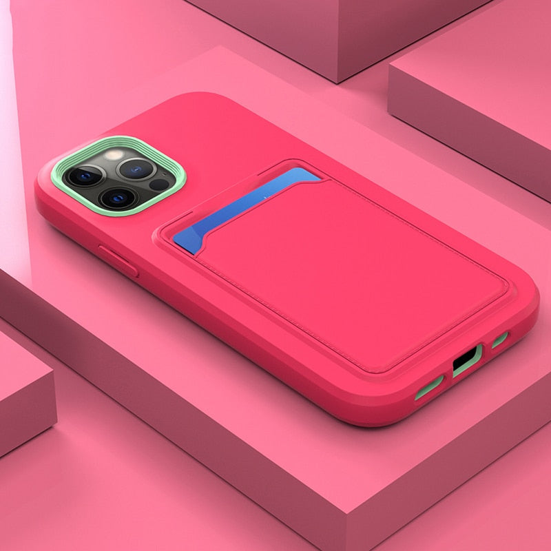 Dual Color Silicone iPhone Case with Card Slot-Fonally-