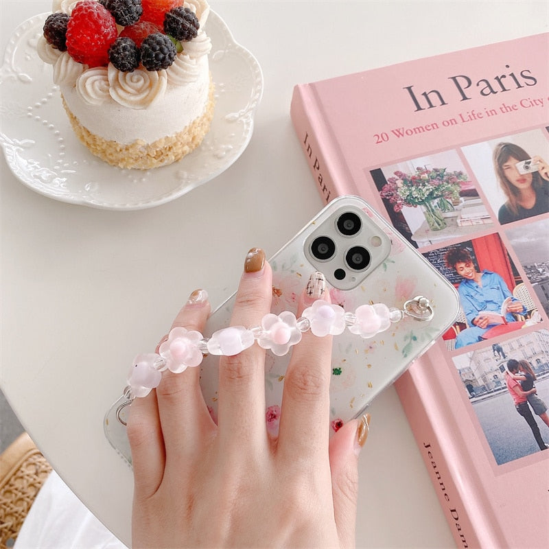 Floral Glitter iPhone Case with Flower Chain-Fonally-