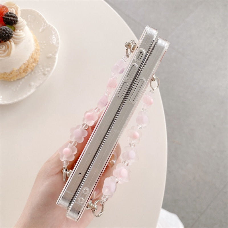 Floral Glitter iPhone Case with Flower Chain-Fonally-