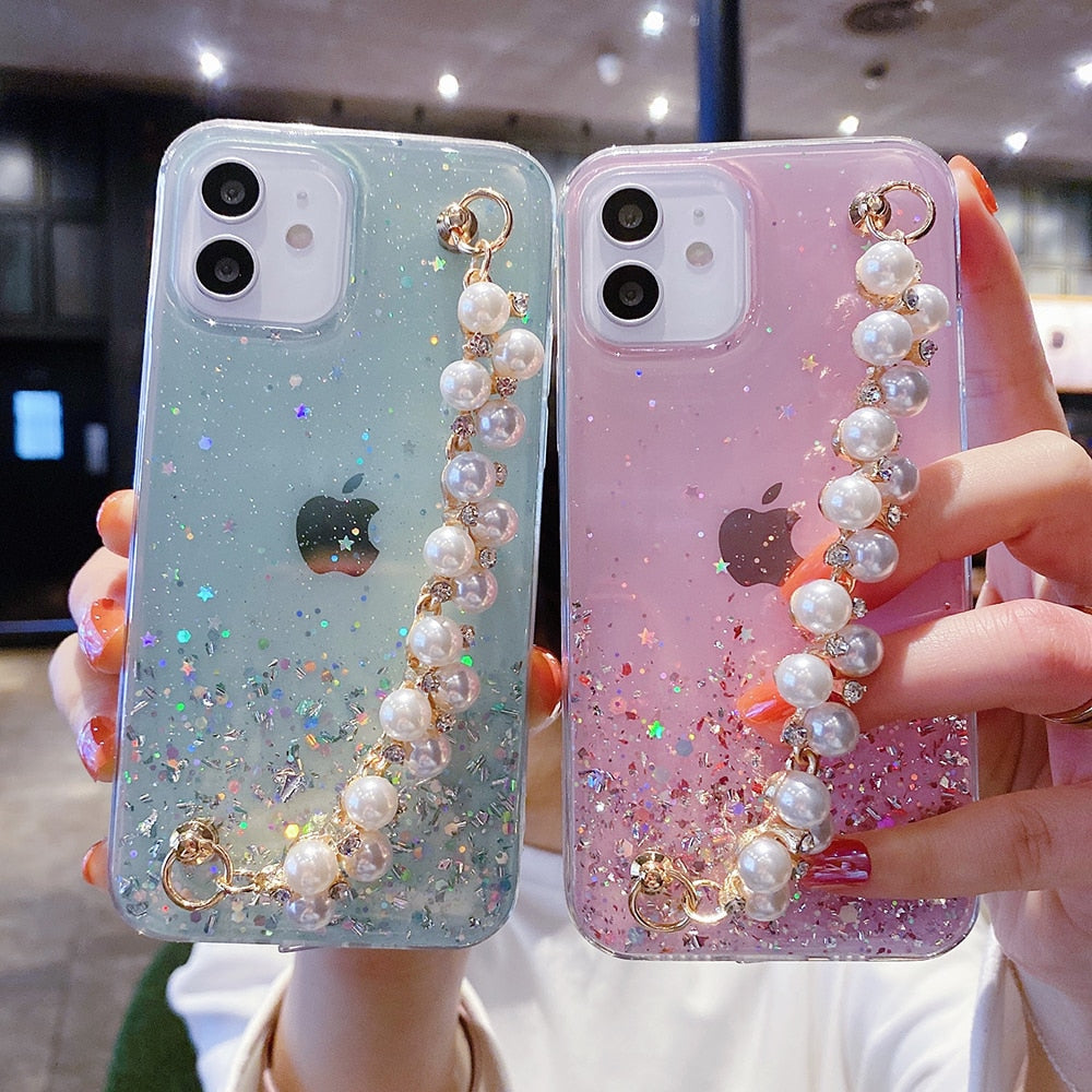 Glitter iPhone Case with Pearl Chain Glitter iPhone Case with Pearl Chain